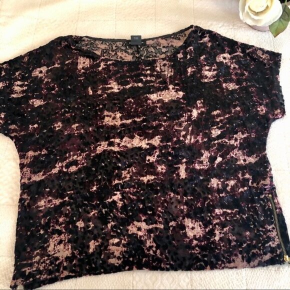 Club Monaco Top Pink Black Burnout Velvet Cheetah Print Sheer Mesh size Small - Picture 11 of 16
